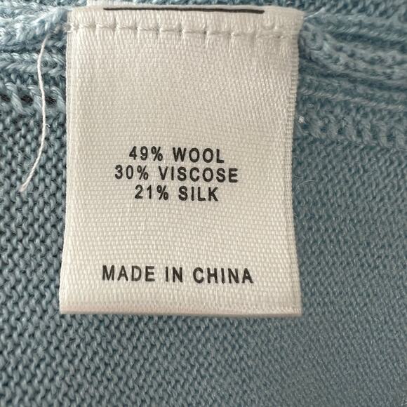 ST. JOHN Blue Cardigan Sweater Wool Button Front Ribbed Crew Neck Knit Sz Medium - Picture 8 of 9